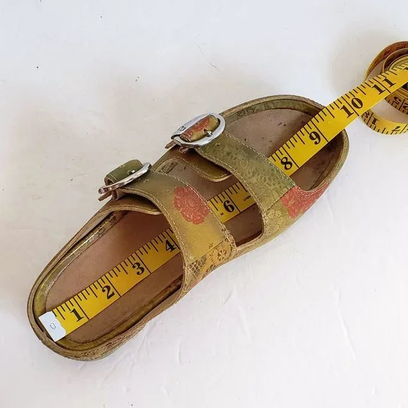 Boho ARAVON Slides Genuine Leather Mustard Floral sandal Slip-on Sandal Flats - Picture 5 of 16